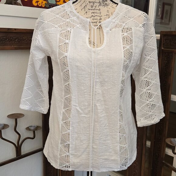 Crocheted Cotton Blouse with Tassels, Sz 4/M - Picture 1 of 13